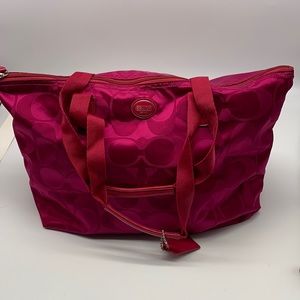 Coach Dark Pink Vinyl Tote Bag with Signature C design